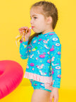 Neon Pool Party Long Sleeve One Piece Rash Guard Swim Suit