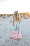 Kids Bella Mint Pastel Floral Flutter Sleeve Ruffles Dress