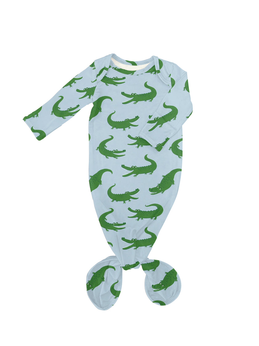 Blue Alligators - Knotted Infant Gown
