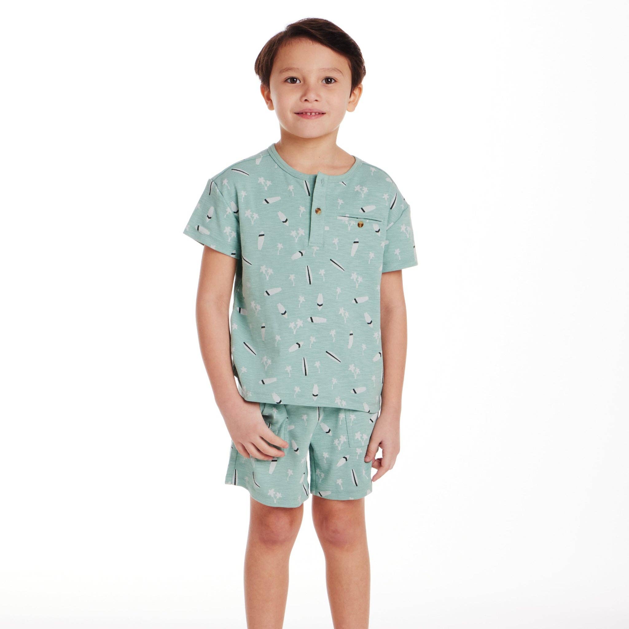Light Green Henley Set | Washed Surfboard