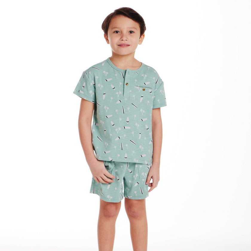Light Green Henley Set | Washed Surfboard