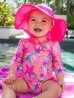 Baby Girls Neon Shimmer Mermaid Long Sleeve One Piece Rash Guard Swimsuit with Signature Rear Ruffles