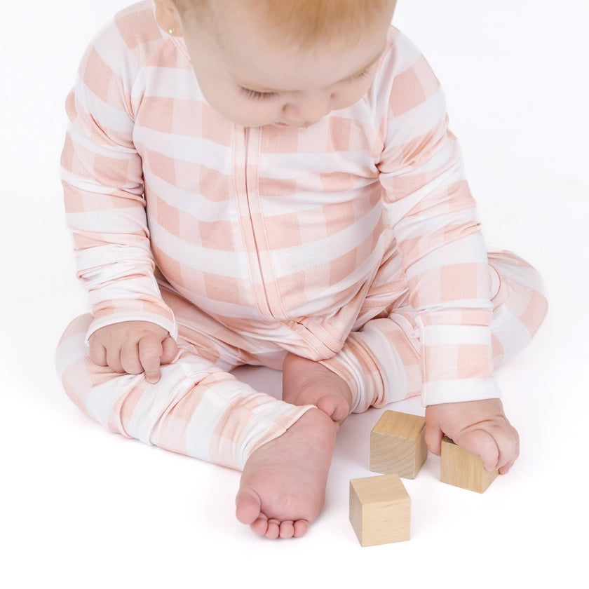 Pink Gingham Bamboo Convertible Footie Romper