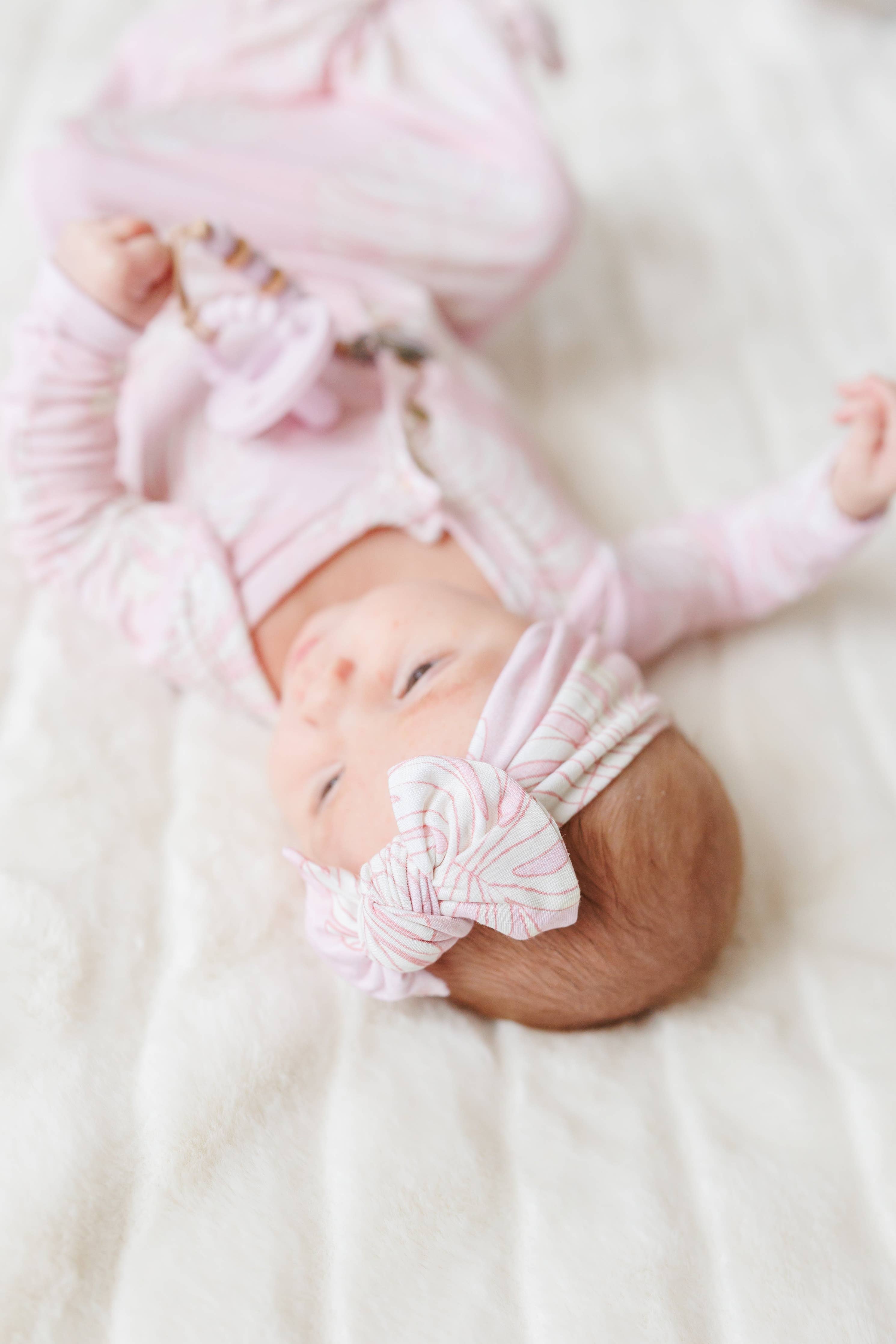 Coral Monstera Newborn Bamboo Knotted Gown