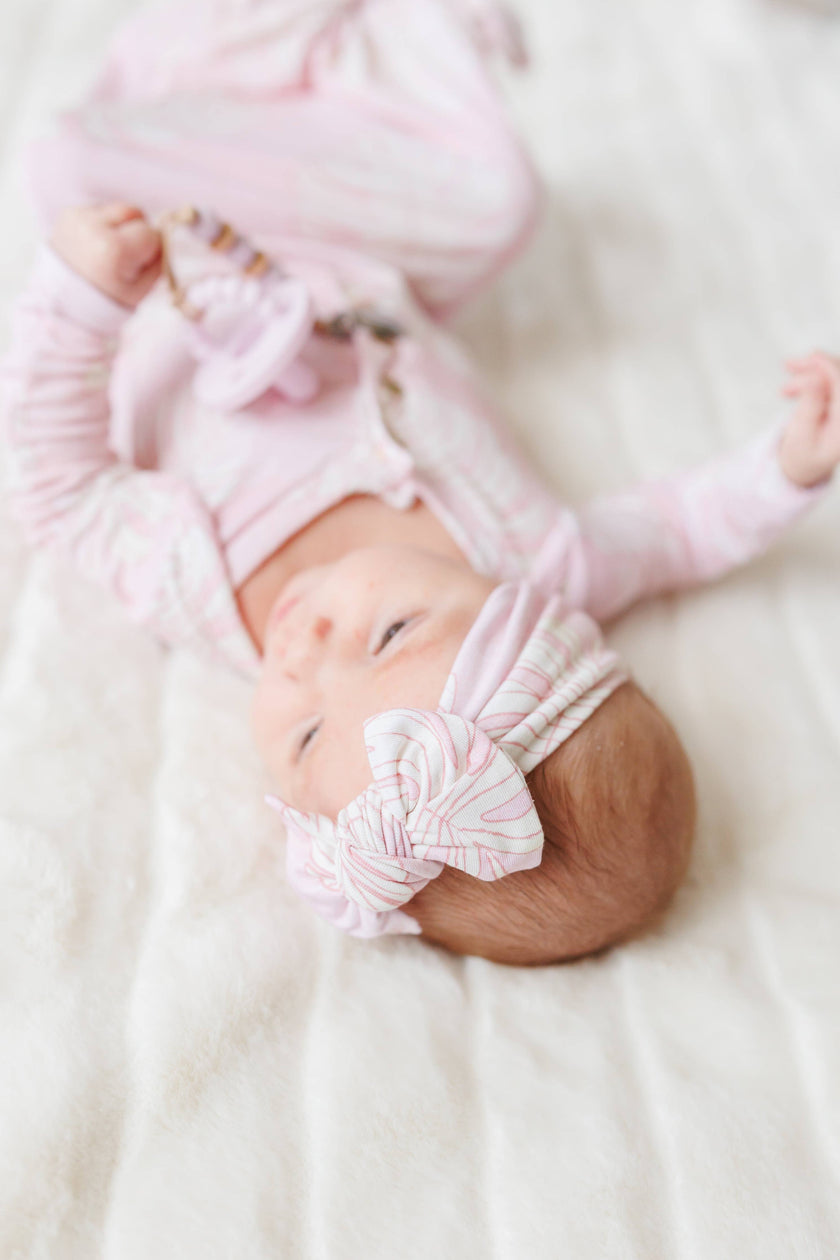 Coral Monstera Newborn Bamboo Knotted Gown