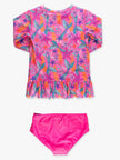 Tween Girls Neon Shimmer Mermaid Scallop Hem Long Sleeve Rash Guard 2-Piece Swimsuit