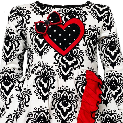 Damask Heart Top & Red Leggings Girls Valentine's Day Outfit
