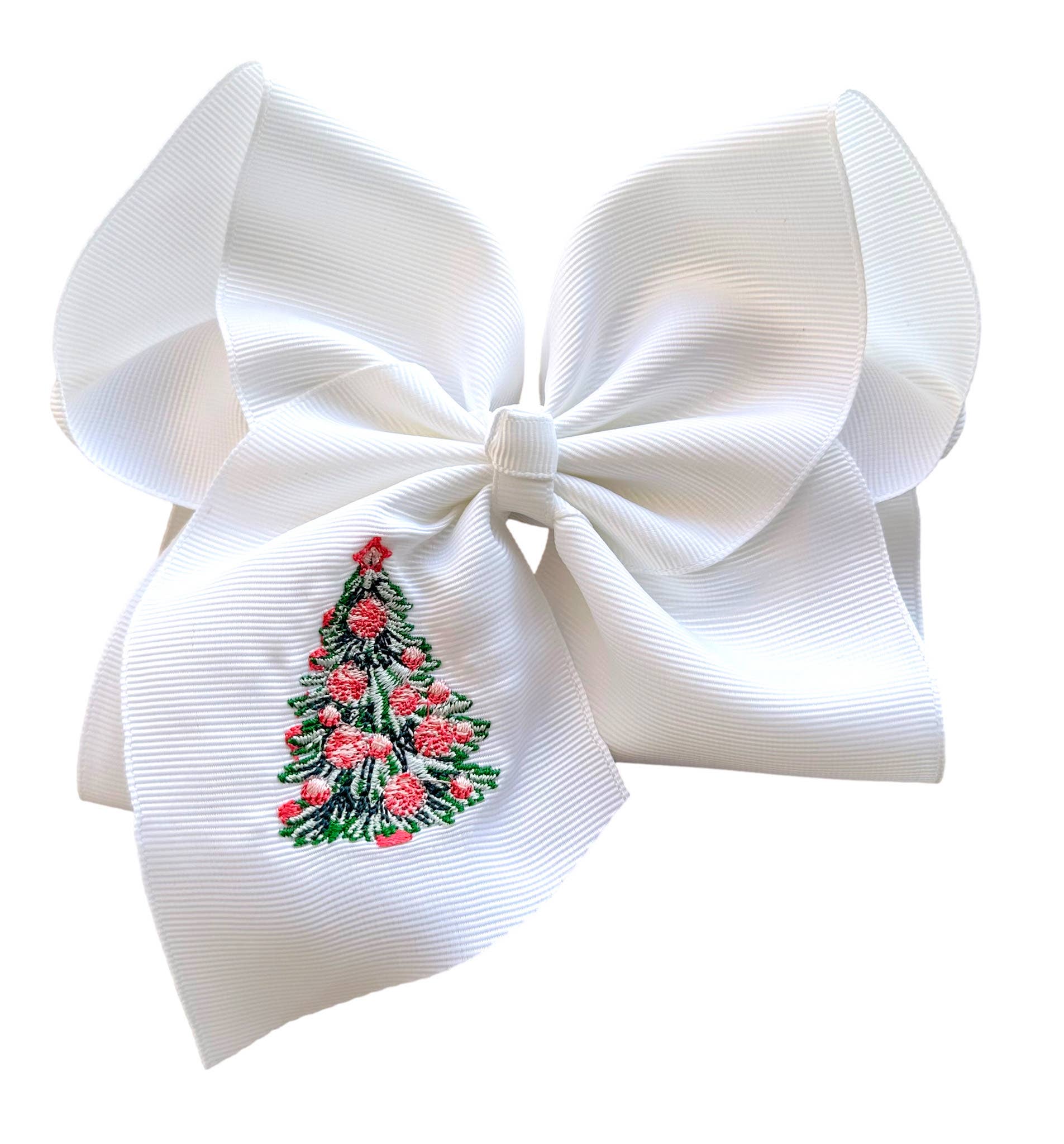 Pink Christmas Tree Embroidered Hair Bow 🎄