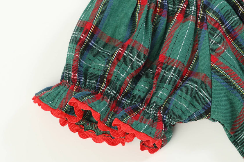 Christmas Green Plaid Santa Bishop Dress