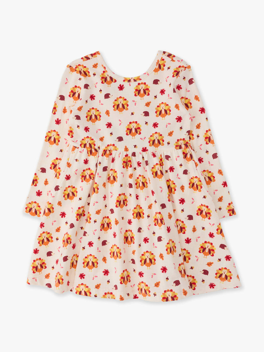 Girls Thanksgiving Turkey Gobble Knit Long Sleeve Twirl Dress