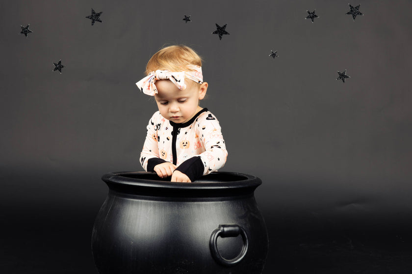 Halloween Sweet and Spooky Pink Baby Headband Bow Accessory