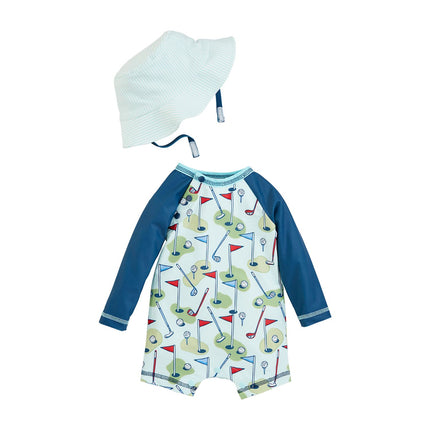 Golf One Piece Rash Guard and Hat Set