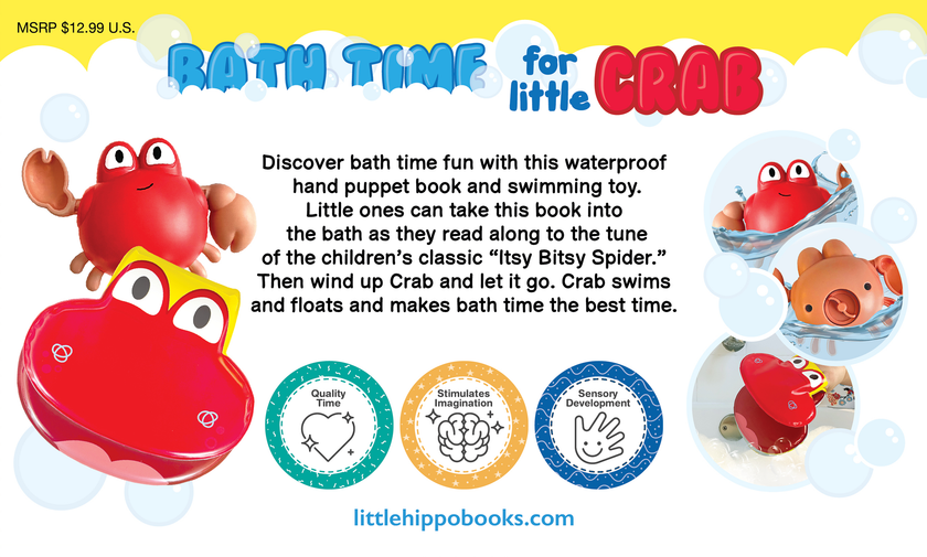 Bath Time for Little Crab - Children's Waterproof Hand Puppet Book and Swimming Toy