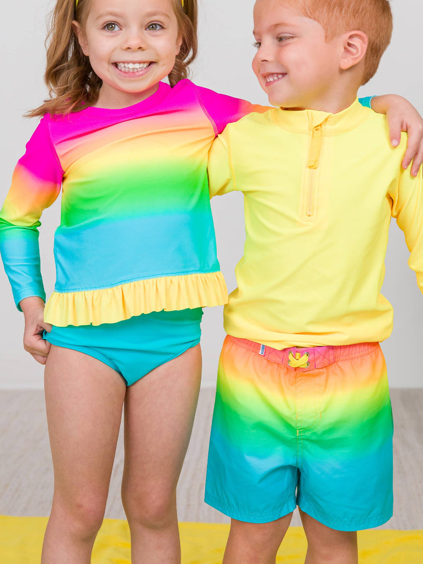 Boys Neon Sunset Swim Trunks