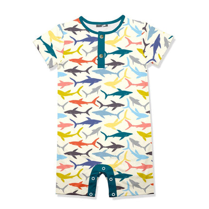 Baby Cream Fishes Button-Front Romper