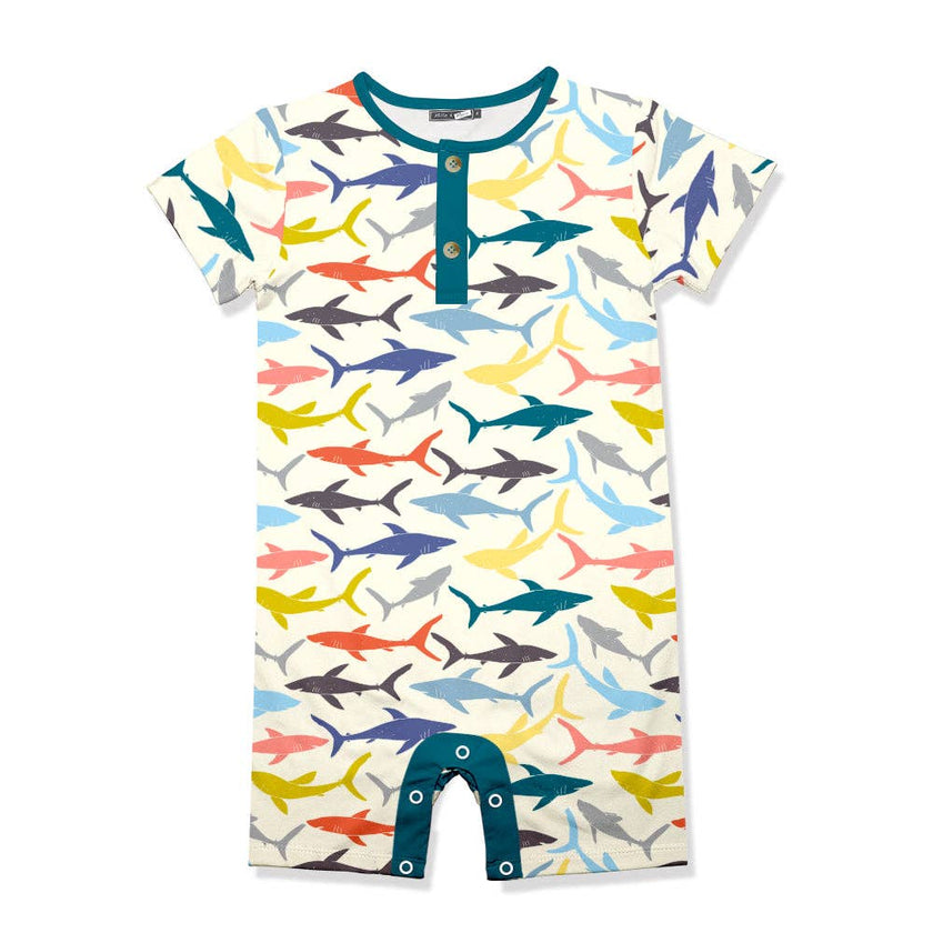 Baby Cream Fishes Button-Front Romper