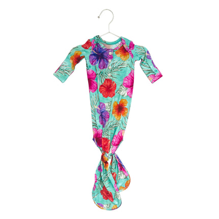 Hibiscus Bright Newborn Bamboo Knotted Gown