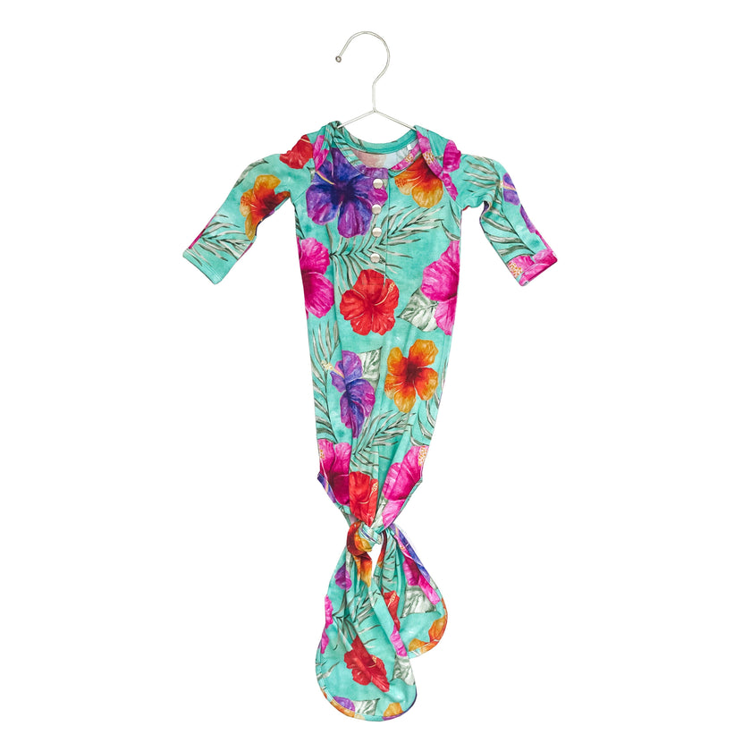 Hibiscus Bright Newborn Bamboo Knotted Gown