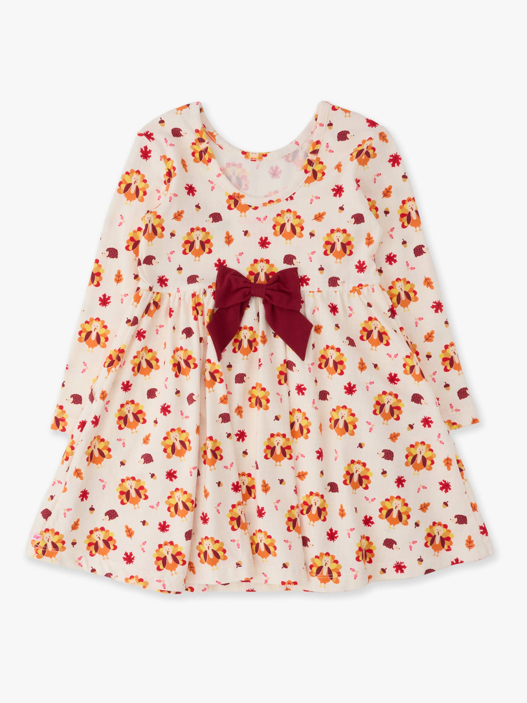 Girls Thanksgiving Turkey Gobble Knit Long Sleeve Twirl Dress