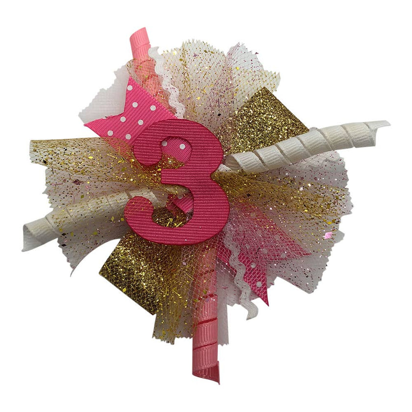 Birthday Puff Bow Gold and Hot Pink #5
