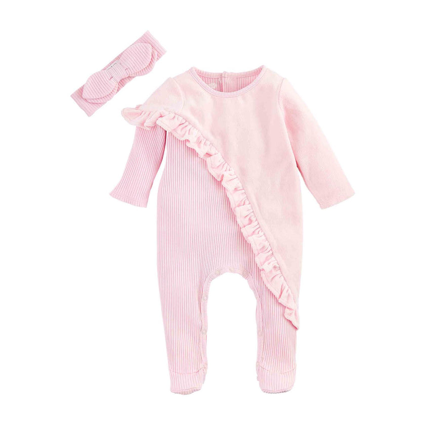 Pink Velour Sleeper & Headband Set
