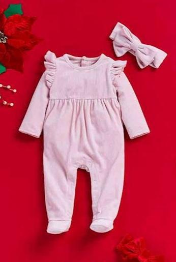 Pink Velour Sleeper & Headband Set