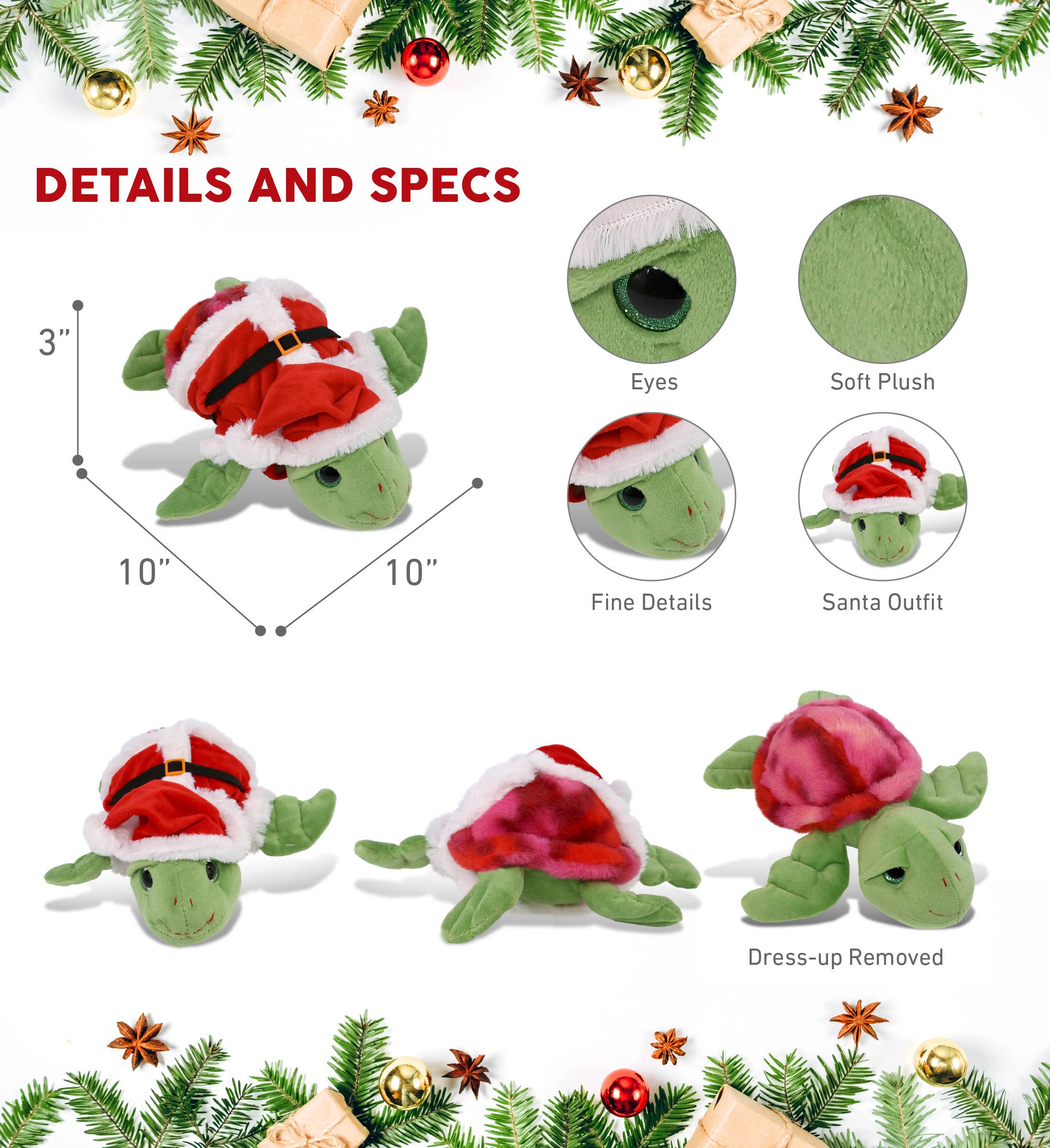 Super-Soft Plush Santa Pink Tie-Dye Green Sea Turtle Stuffed Animal