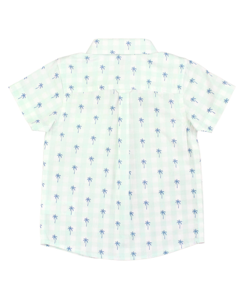 Palm Tree Gingham Short Sleeve Button Down Shirt
