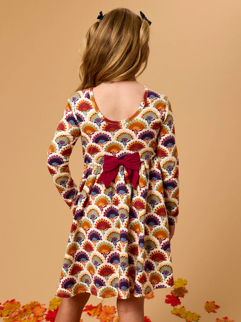 Girls Maple Blossoms Knit Long Sleeve Twirl Dress