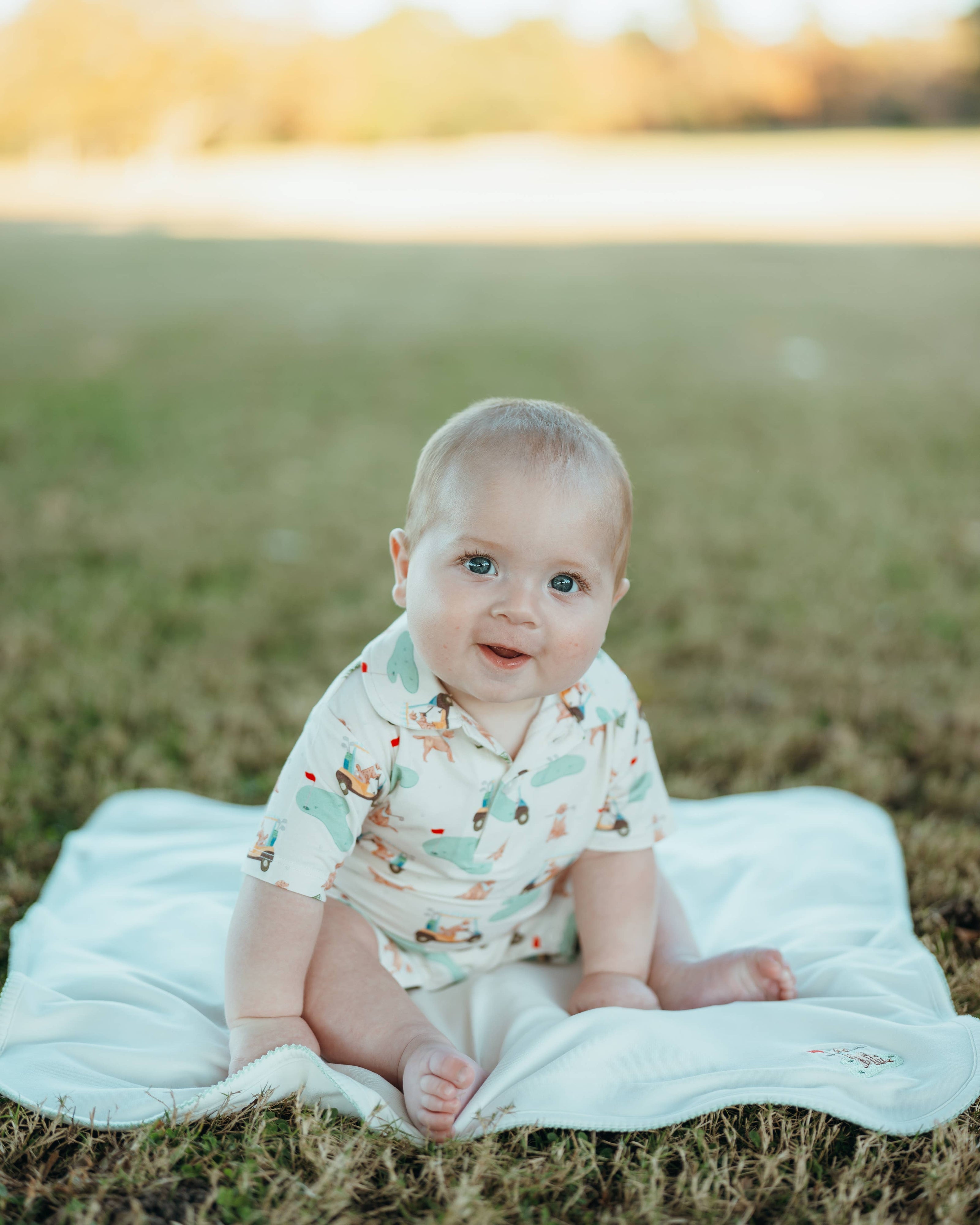 Short Sleeve Polo Romper - Golf Dog