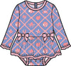 Baby Girls Tropical Trellis Long Sleeve One Piece Bow Peplum Rash Guard Swimsuit with Signature Rear Ruffles