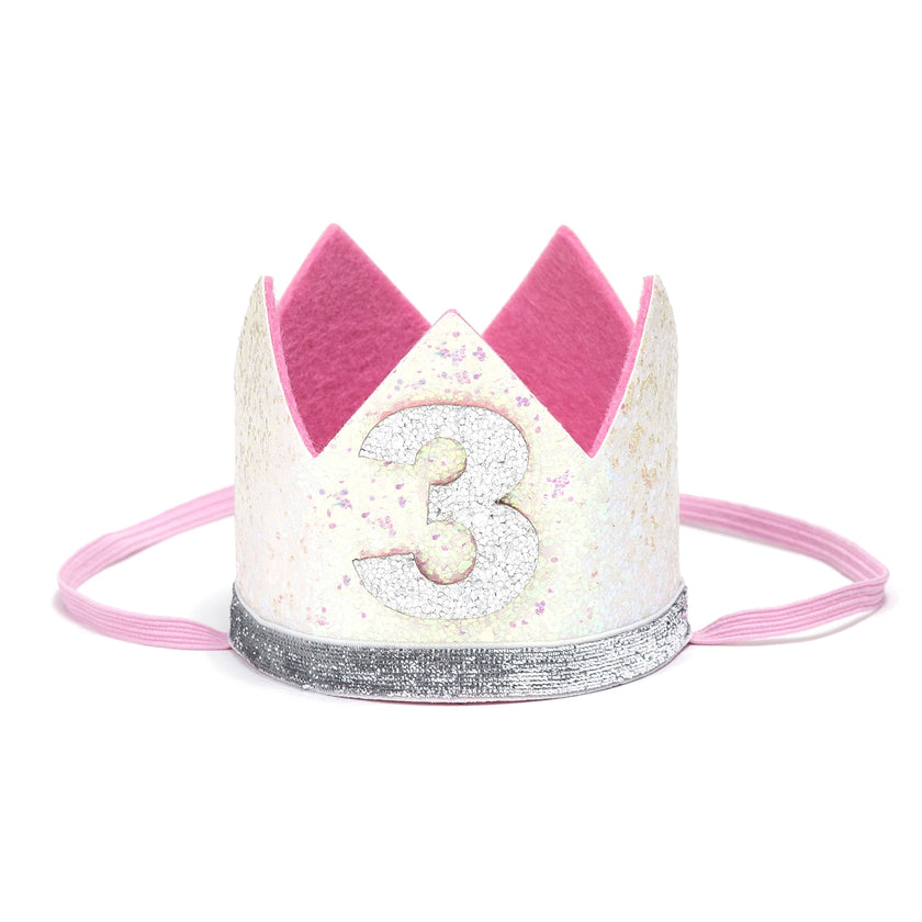 Crown - White #3 Birthday Glitter Crown