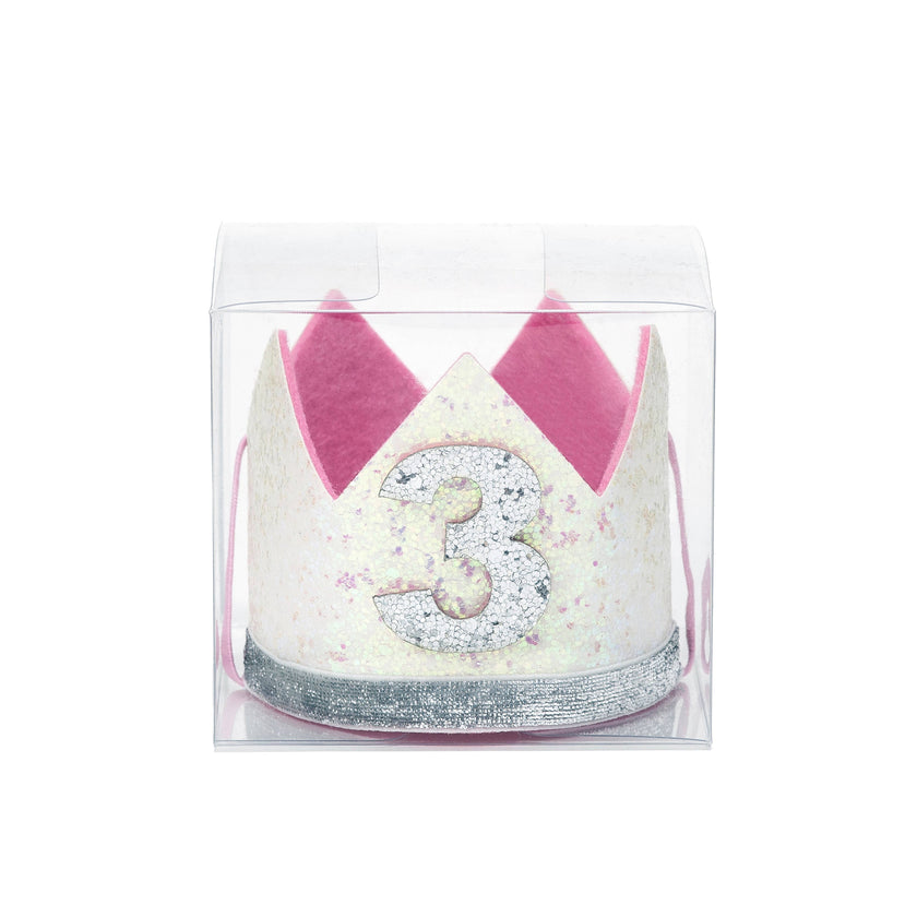 Crown - White #3 Birthday Glitter Crown