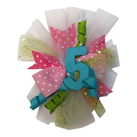 Birthday Puff Bow Barrette for Girls Ages 1-6