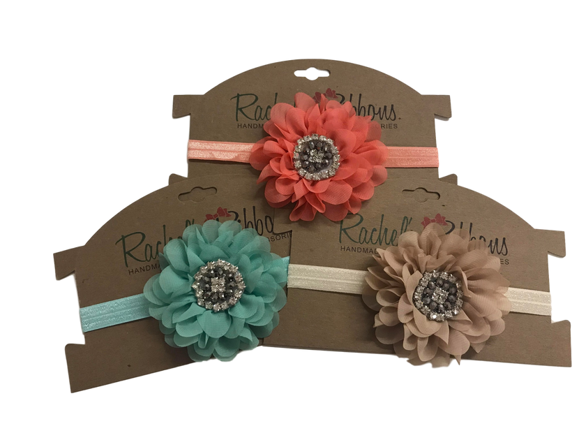 Jeweled Peony on Satin Stretch Headband