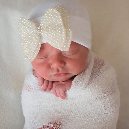 Pearl Bow Newborn Girl Hospital Hat