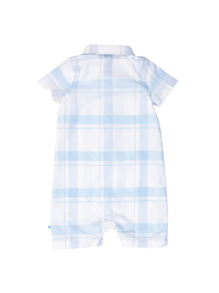 Baby Boys Light Blue Windowpane Button-Up Romper
