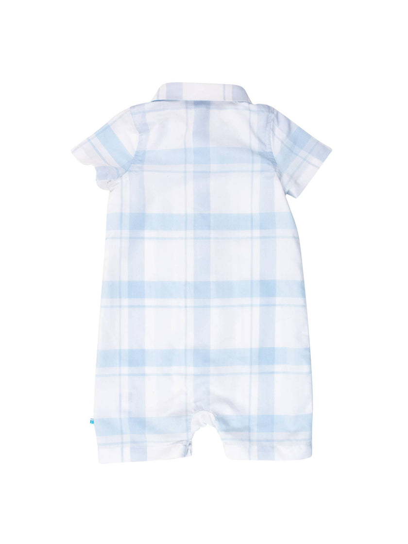 Baby Boys Light Blue Windowpane Button-Up Romper
