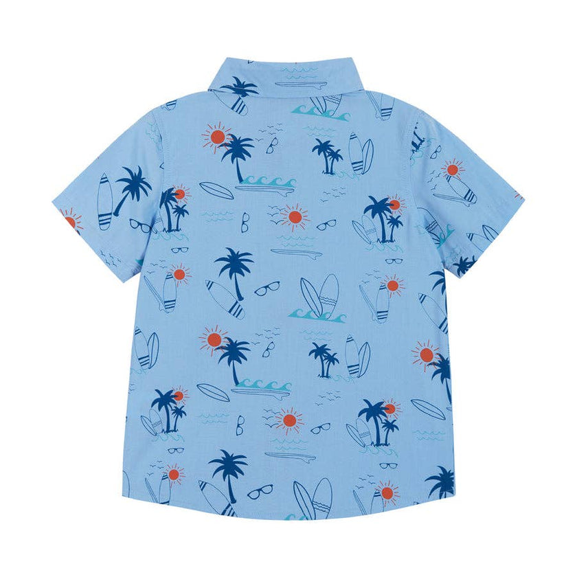 Ss Buttondown - Lt Blue Palms