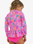 Girls Neon Shimmer Mermaid Scallop Hem Long Sleeve Rash Guard 2-Piece Swimsuit with Signature Rear Ruffles