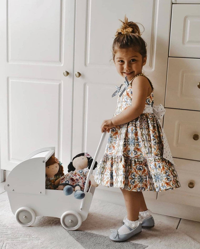 Lilac Black Hair with Blue Floral Dress
