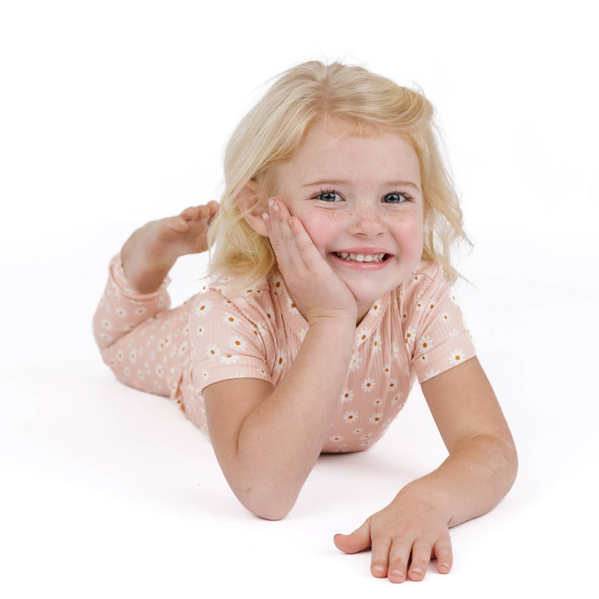 Pink Daisy Ribbed Bamboo Convertible Baby Pajama