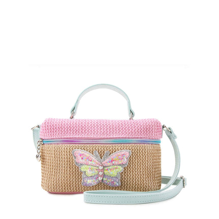 Straw Butterfly Top Handle Crossbody Bag