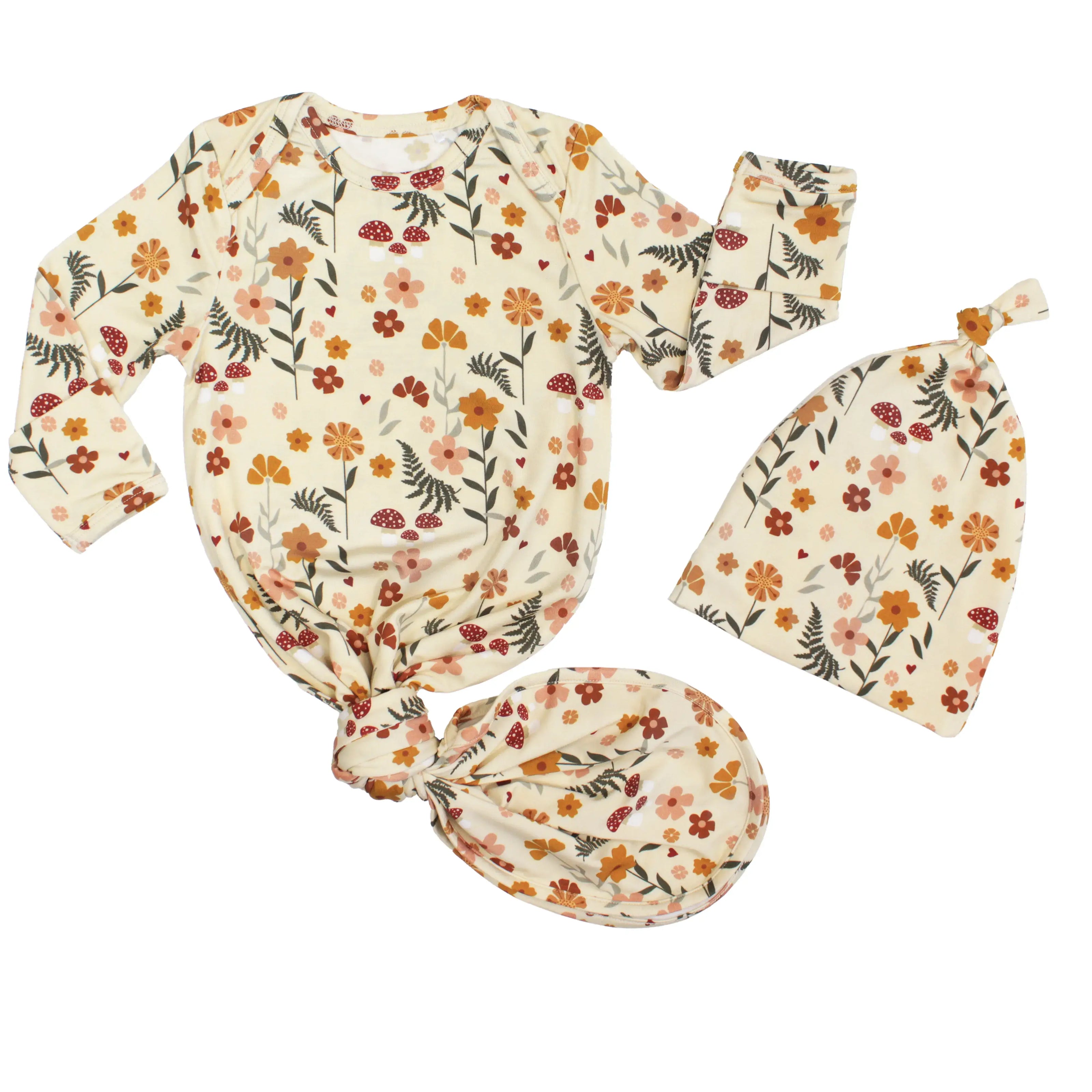 Toadstool Garden Bamboo Gown and Hat Newborn Baby Gift Set
