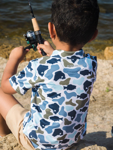 Boys Fish Camo Catch Knit Short Sleeve Performance Polo