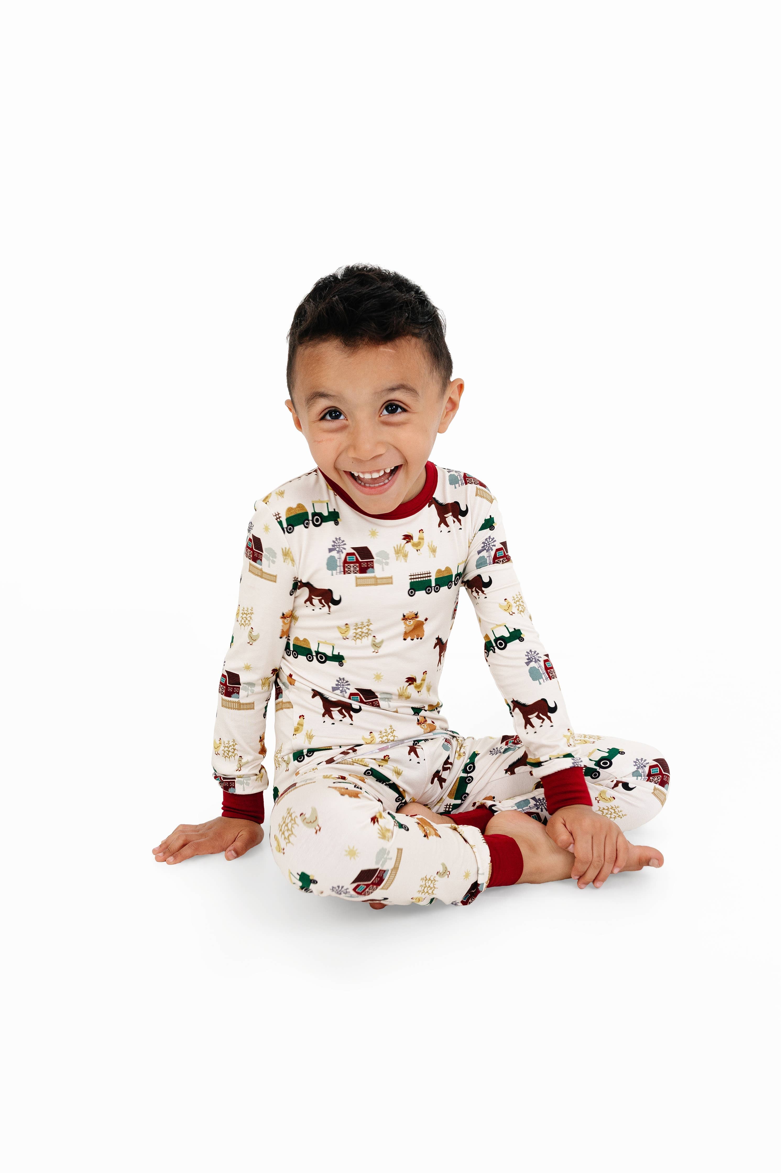 On the Farm Bamboo Long Sleeve Kids Pajama Pants Set