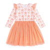 Pumpkin Bow Trellis Long Sleeve Tutu Dress - Kids Clothing