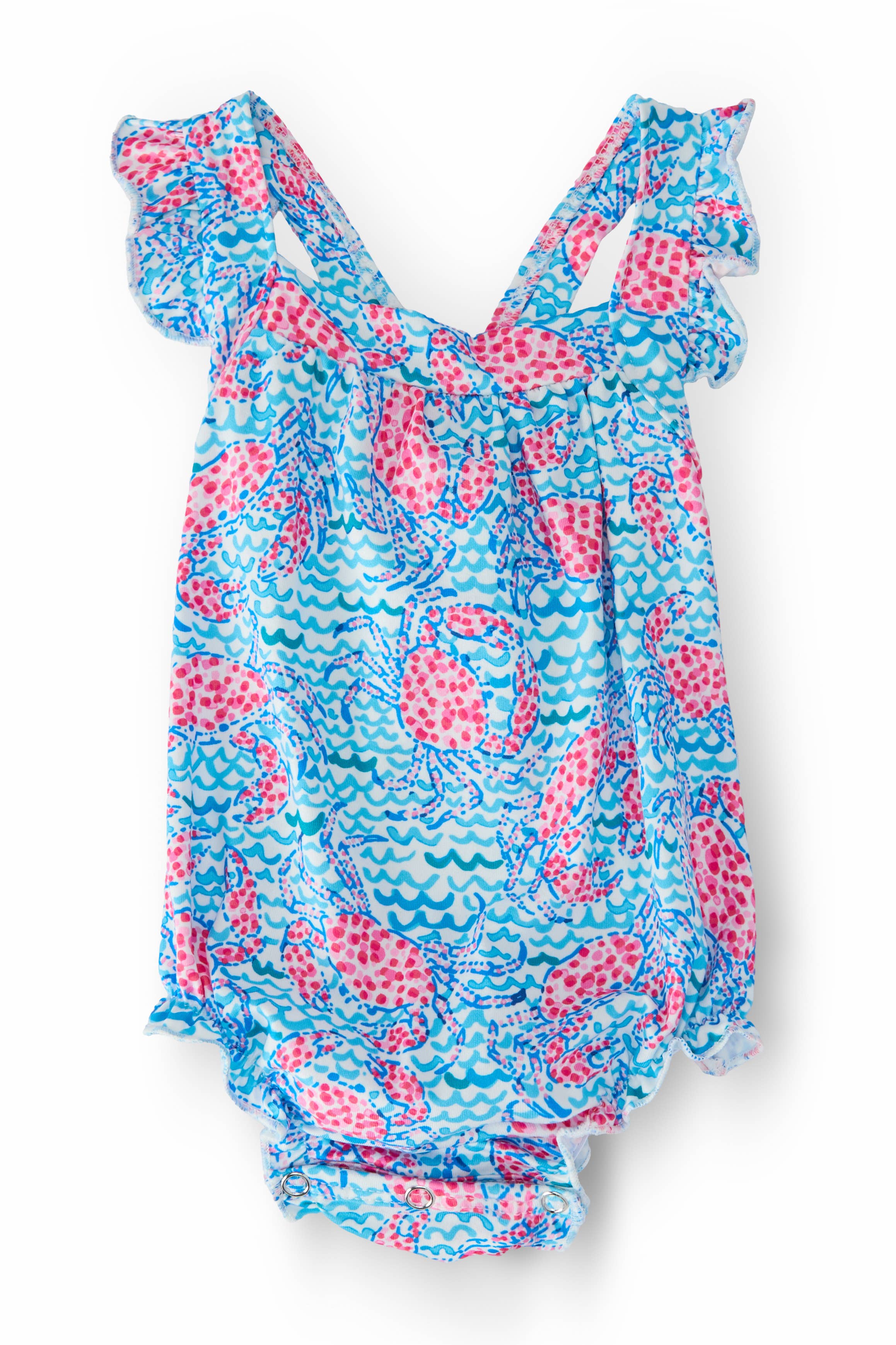 Crab Walk Ruffle Cross Back Romper