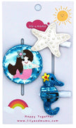 Mermaid Tale Trio Kids Hair Clips- Ocean Blue and Sand