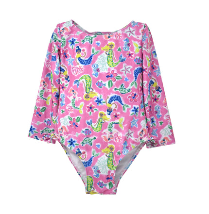 Kids UPF50+ Girls Charlie Long Sleeve Rash Guard Swimsuit